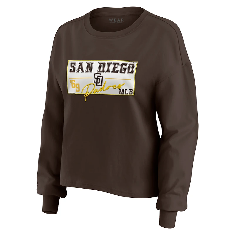 Women's WEAR by Erin Andrews Brown San Diego Padres Heavy Rugby Jersey Cropped Long Sleeve T-Shirt & Shorts Lounge Set