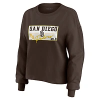 Women's WEAR by Erin Andrews Brown San Diego Padres Heavy Rugby Jersey Cropped Long Sleeve T-Shirt & Shorts Lounge Set