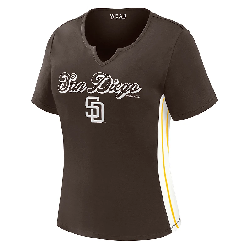 Women's WEAR by Erin Andrews Brown San Diego Padres Notch Neck Cropped T-Shirt