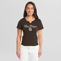 T-shirt court à col cranté San Diego Padres de la marque WEAR by Erin Andrews Brown pour femmes