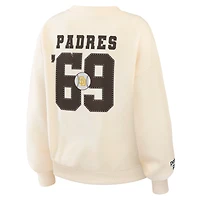 Women's WEAR by Erin Andrews Cream San Diego Padres Heavyweight Crew Neck Sweatshirt