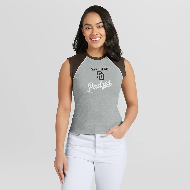 Débardeur raglan court gris chiné San Diego Padres de la marque WEAR by Erin Andrews pour femmes