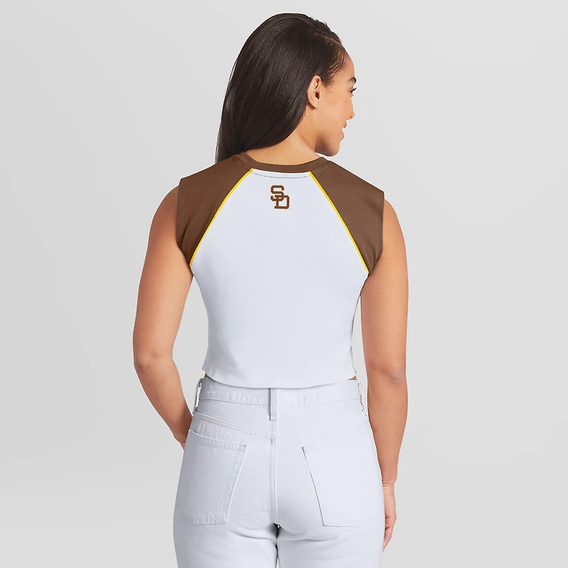 Women's WEAR by Erin Andrews White San Diego Padres Cooperstown Cropped Raglan Tank Top