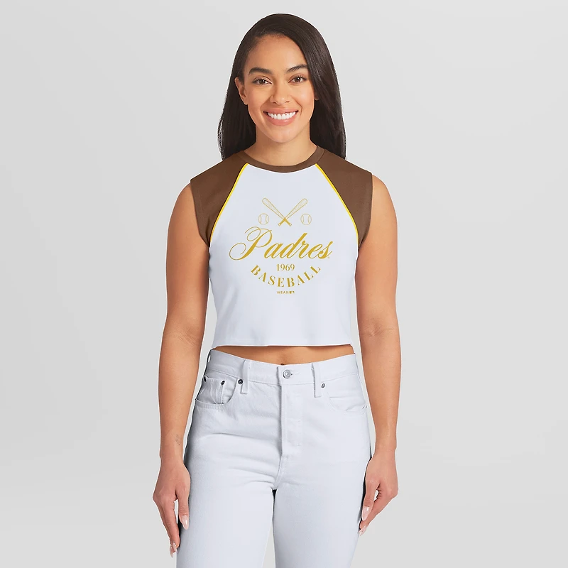 Débardeur raglan court blanc San Diego Padres Cooperstown de la marque WEAR by Erin Andrews pour femmes