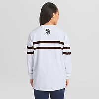 Women's WEAR by Erin Andrews  White San Diego Padres Oversized Long Sleeve Striped T-Shirt