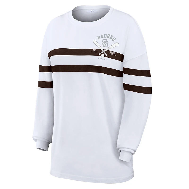 T-shirt rayé oversize à manches longues pour femmes WEAR by Erin Andrews, San Diego Padres, blanc
