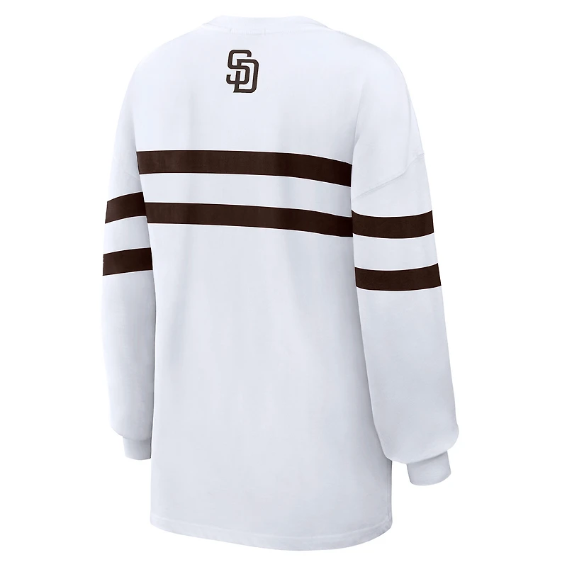 Women's WEAR by Erin Andrews  White San Diego Padres Oversized Long Sleeve Striped T-Shirt