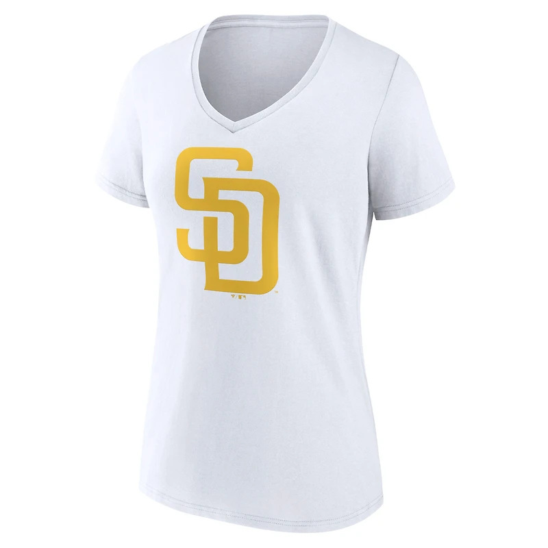 Women's White San Diego Padres Official Logo V-Neck T-Shirt