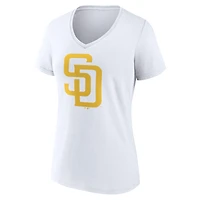 Women's White San Diego Padres Official Logo V-Neck T-Shirt