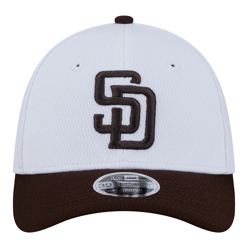 Casquette New Era Flex blanche/marron pour jeunes des Padres de San Diego, modèle 39THIRTY M-Crown