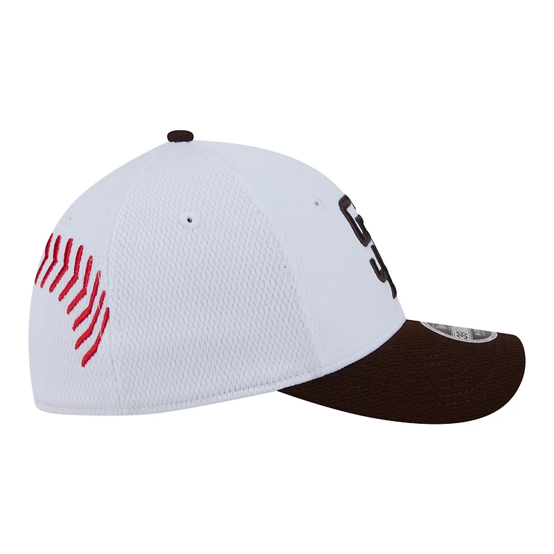 Casquette New Era Flex blanche/marron pour jeunes des Padres de San Diego, modèle 39THIRTY M-Crown