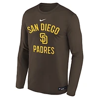 T-shirt Nike marron à manches longues pour jeunes des Padres de San Diego Authentic Collection Legend Performance