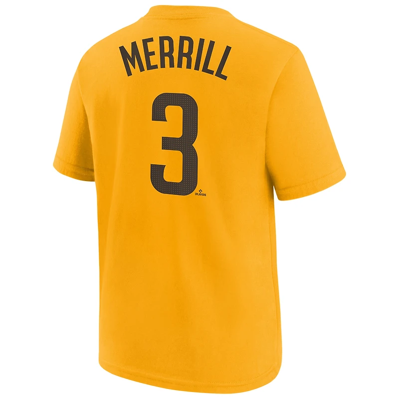T-shirt avec nom et numéro de joueur Nike Jackson Merrill Gold des San Diego Padres