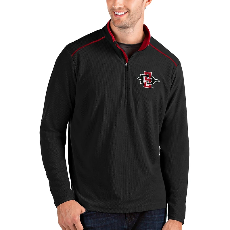 Men's Antigua Black/Charcoal San Diego State Aztecs Glacier Quarter-Zip Pullover Jacket