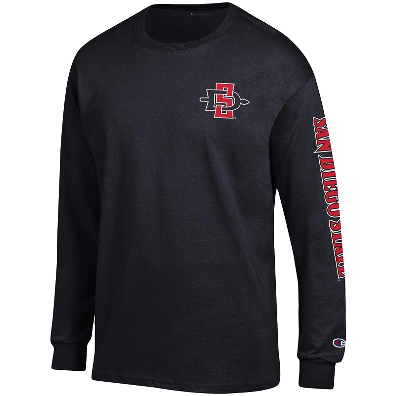T-shirt à manches longues Champion Black San Diego State Aztecs Team Stack pour homme