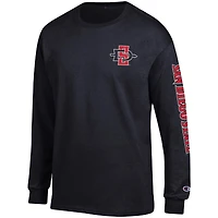 T-shirt à manches longues Champion Black San Diego State Aztecs Team Stack pour homme
