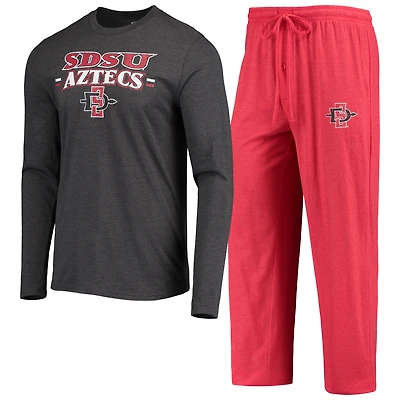 Ensemble de nuit pour homme Concepts Sport Cardinal/Heathered Charcoal San Diego State Aztecs Meter, haut à manches longues et pantalon