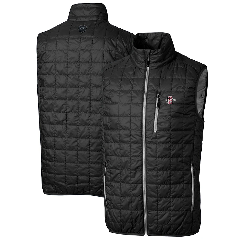 Men's Cutter & Buck Black San Diego State Aztecs Big Tall Rainier PrimaLoft Eco Full-Zip Puffer Vest