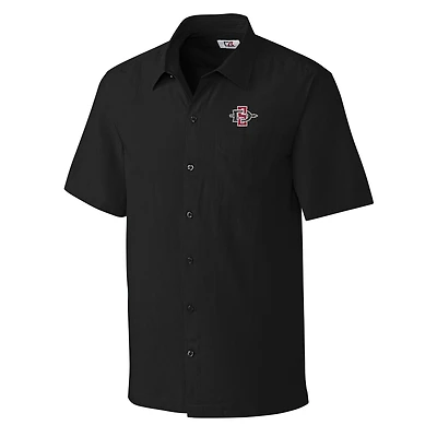 Chemise boutonnée à carreaux Solana Camp pour homme, noire, de couleur grande taille, des San Diego State Aztecs, Cutter & Buck