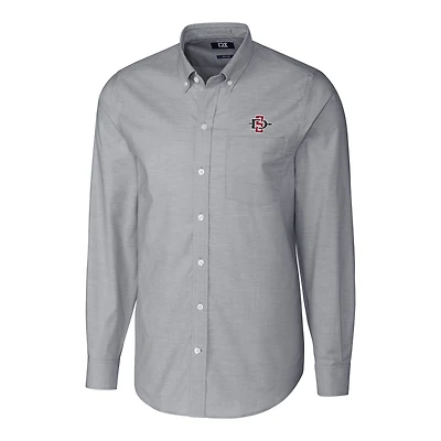 Chemise boutonnée à manches longues pour homme, couleur anthracite, style oxford extensible San Diego State Aztecs, coupe Cutter & Buck, grande taille