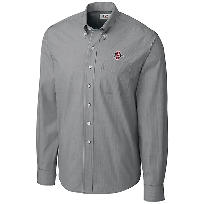 Chemise boutonnée à manches longues pour homme Cutter & Buck Heather Charcoal San Diego State Aztecs Epic Easy Care Gingham Big Tall