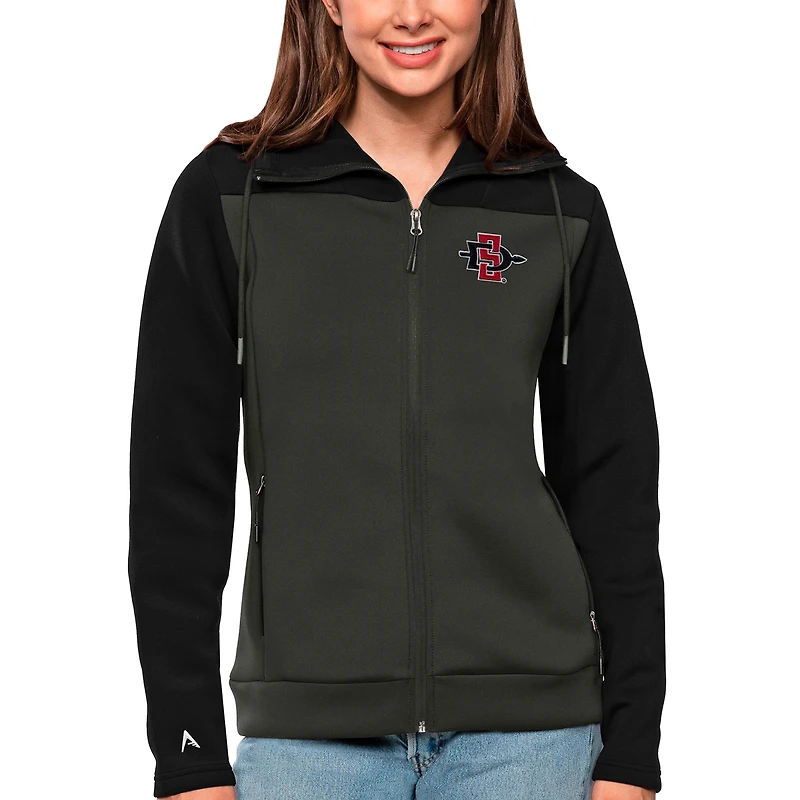 Veste zippée intégrale Antigua noire/anthracite pour femme des San Diego State Aztecs