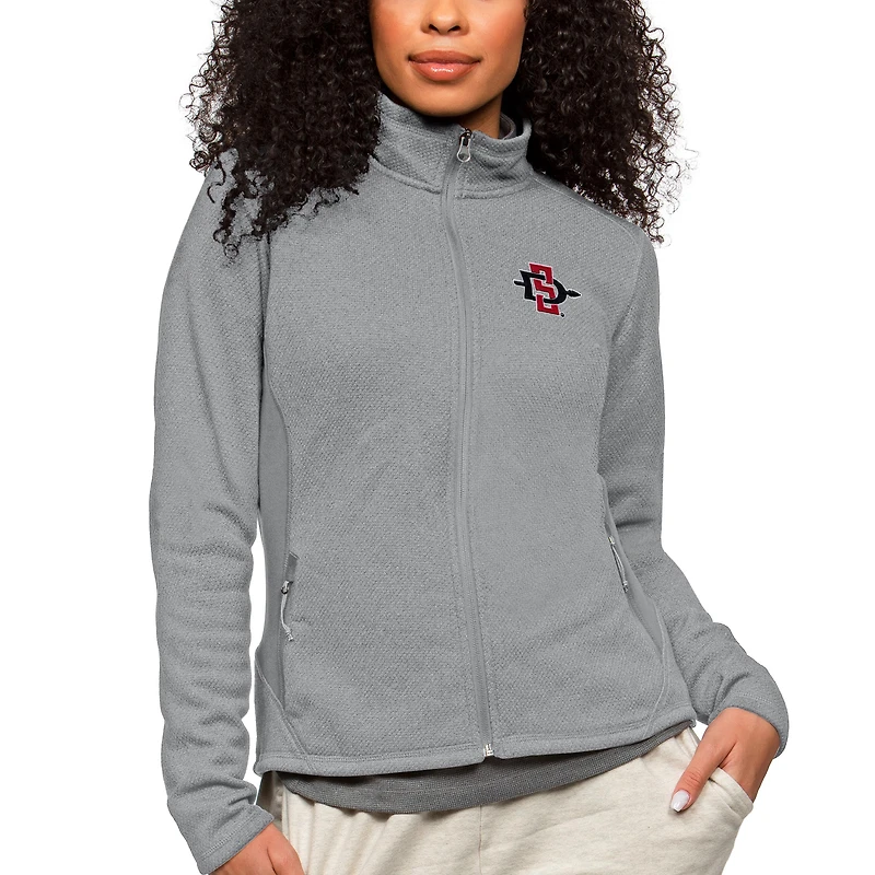 Women's Antigua Heather Gray San Diego State Aztecs Course Full-Zip Jacket