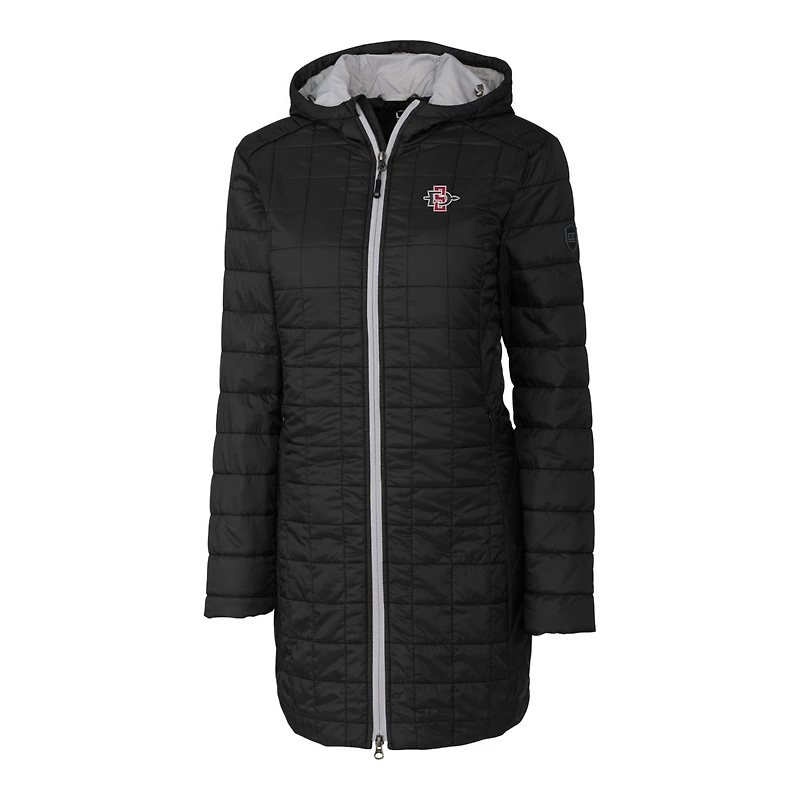 Women's Cutter & Buck Black San Diego State Aztecs Rainier Primaloft Eco Hooded Long Coat