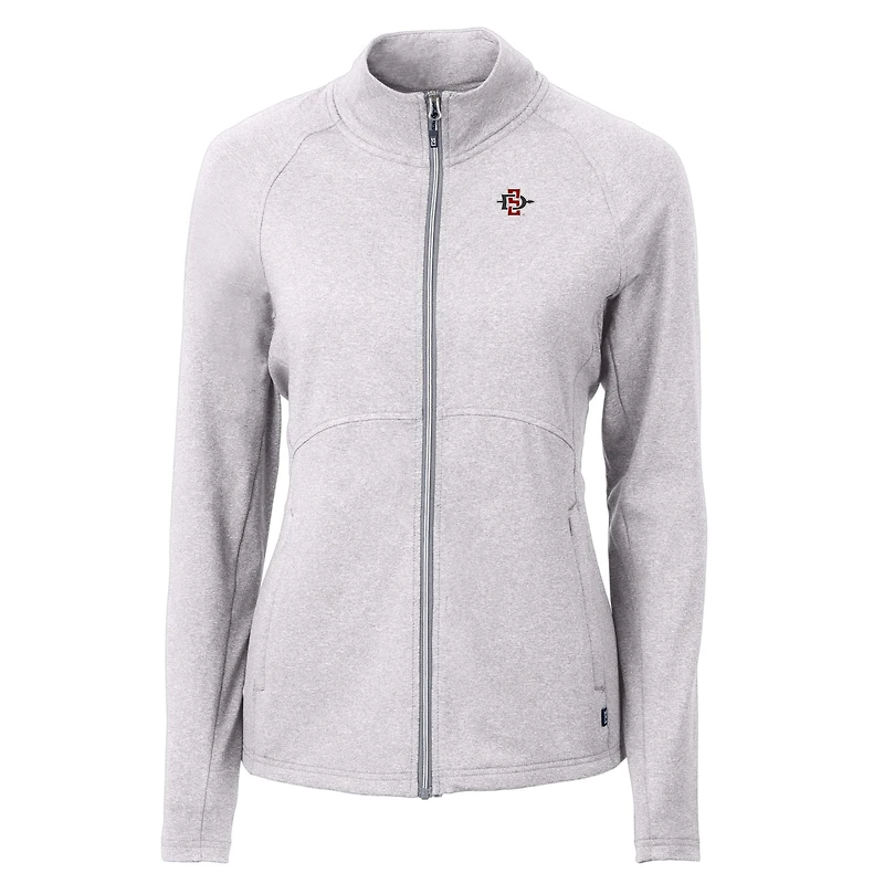 Veste zippée intégrale recyclée en tricot écologique Adapt pour femme, gris chiné, des Aztèques de San Diego State, Cutter & Buck