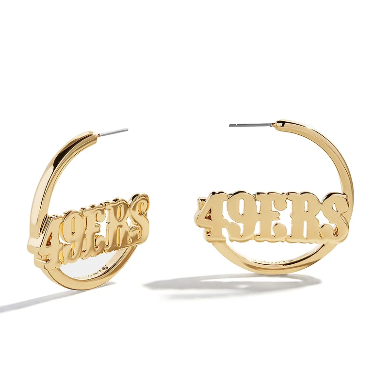 Boucles d'oreilles créoles BaubleBar avec logo des 49ers de San Francisco