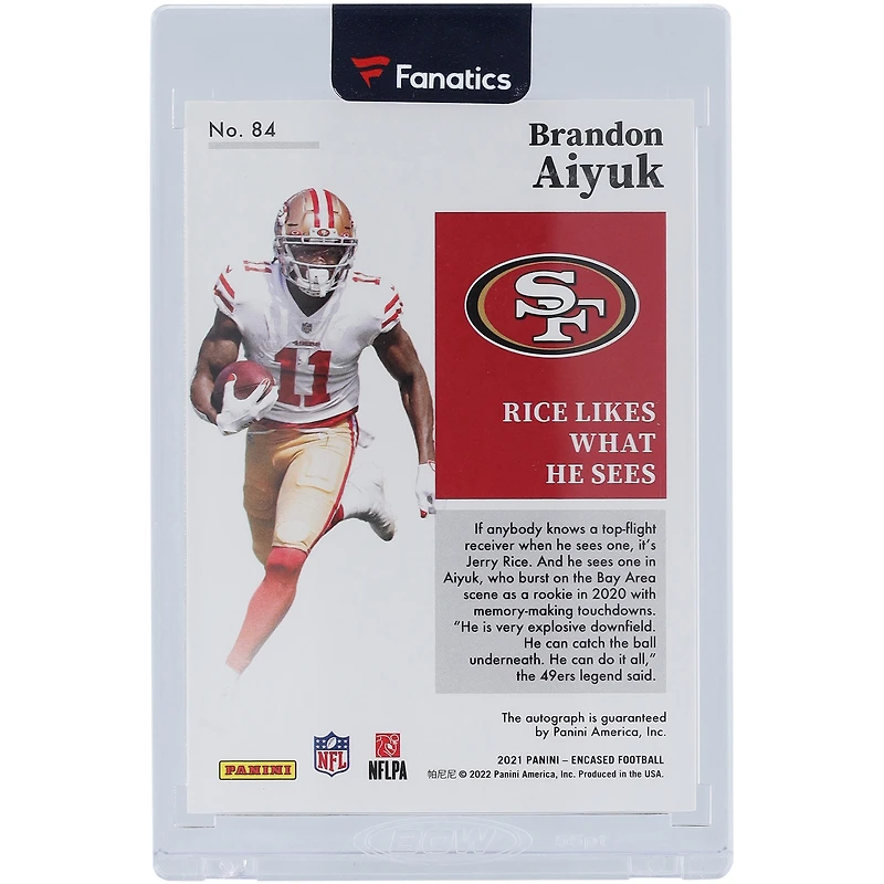 Brandon Aiyuk San Francisco 49ers Autographed 2021 Panini Encased Autograph #84 #15/20 Card