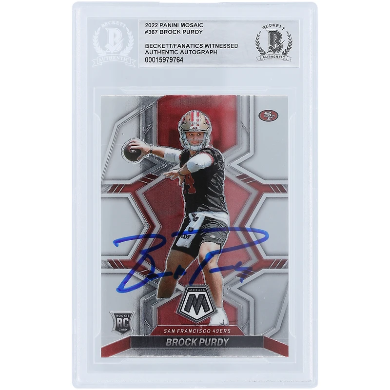 Carte de recrue authentifiée autographiée par Brock Purdy des 49ers de San Francisco Panini Mosaic #367 Beckett Fanatics Witnessed 2022