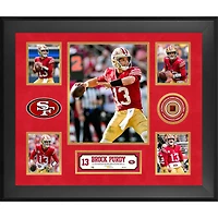 Collage encadré de 5 photos de Brock Purdy (San Francisco 49ers) avec un morceau de ballon de football utilisé en match - Édition limitée à 500 exemplaires