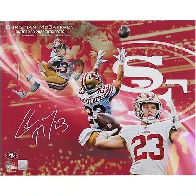 Christian McCaffrey San Francisco 49ers Autographed 16" x 20" TD Trifecta Collage Photograph