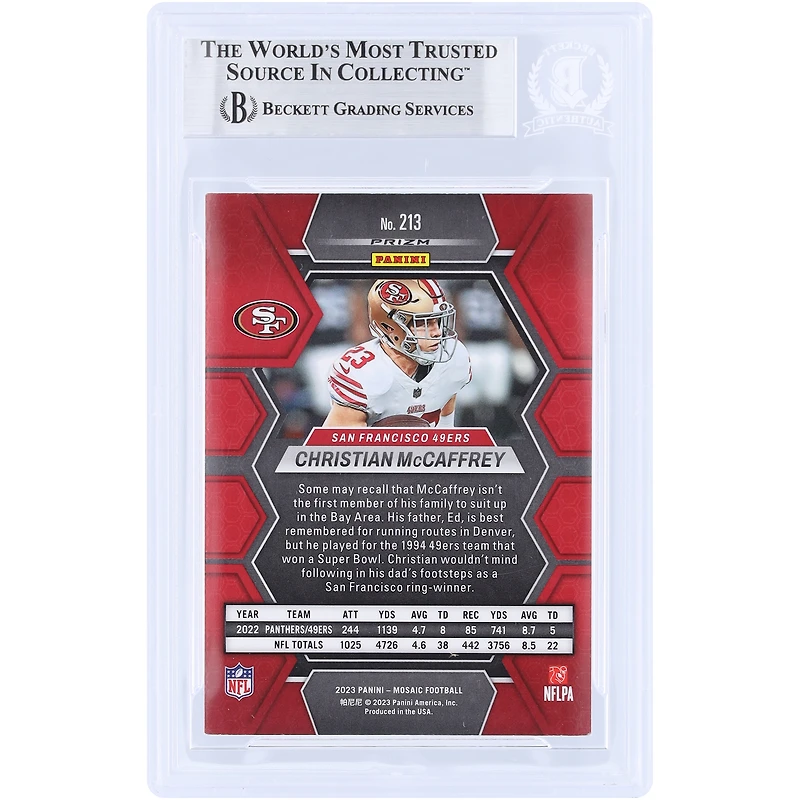Christian McCaffrey San Francisco 49ers Autographed 2023 Panini Mosaic Camo Pink Mosaic #213 Beckett Fanatics Witnessed Authenticated Card
