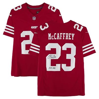 Christian McCaffrey San Francisco 49ers Autographed Red Nike Vapor Fuse Limited Jersey with "2023 OPOY" Inscription
