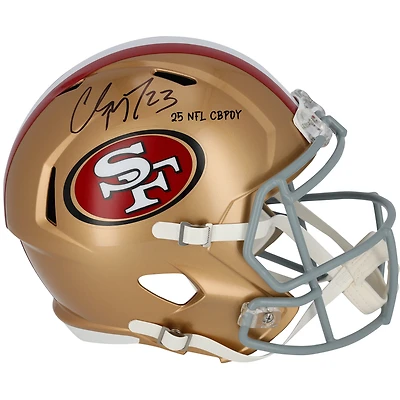 Christian McCaffrey San Francisco 49ers Autographed Riddell Speed Replica Helmet with "25 NFL CBPOY" Inscription