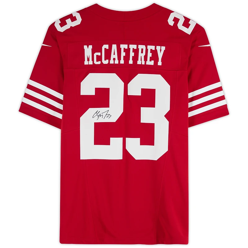 Maillot Nike Scarlet dédicacé par Christian McCaffrey des 49ers de San Francisco