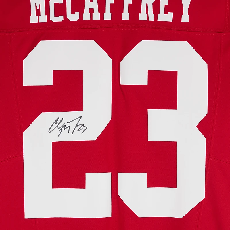 Maillot Nike Scarlet dédicacé par Christian McCaffrey des 49ers de San Francisco