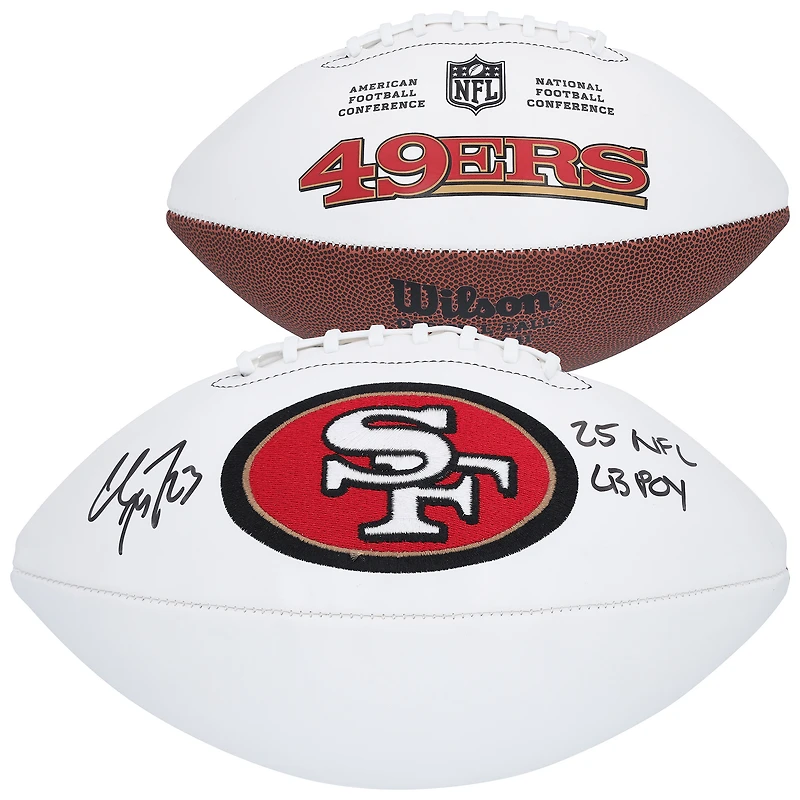 Christian McCaffrey San Francisco 49ers Autographed Wilson White Panel Football with "25 NFL CBPOY" Inscription