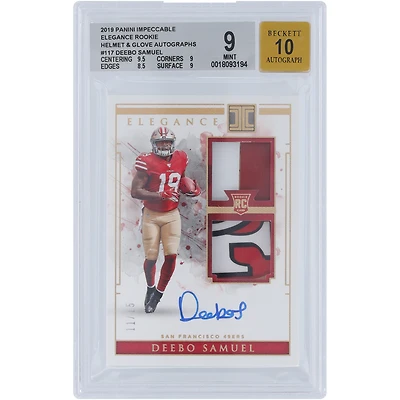 Deebo Samuel San Francisco 49ers Autographed 2019 Panini Impeccable Elegance Rookie Helmet & Glove Dual 3 Color Relics #117 #11/15 BGS Authenticated 9/10 Rookie Card - 9.5,9,8.5,9 Subgrades