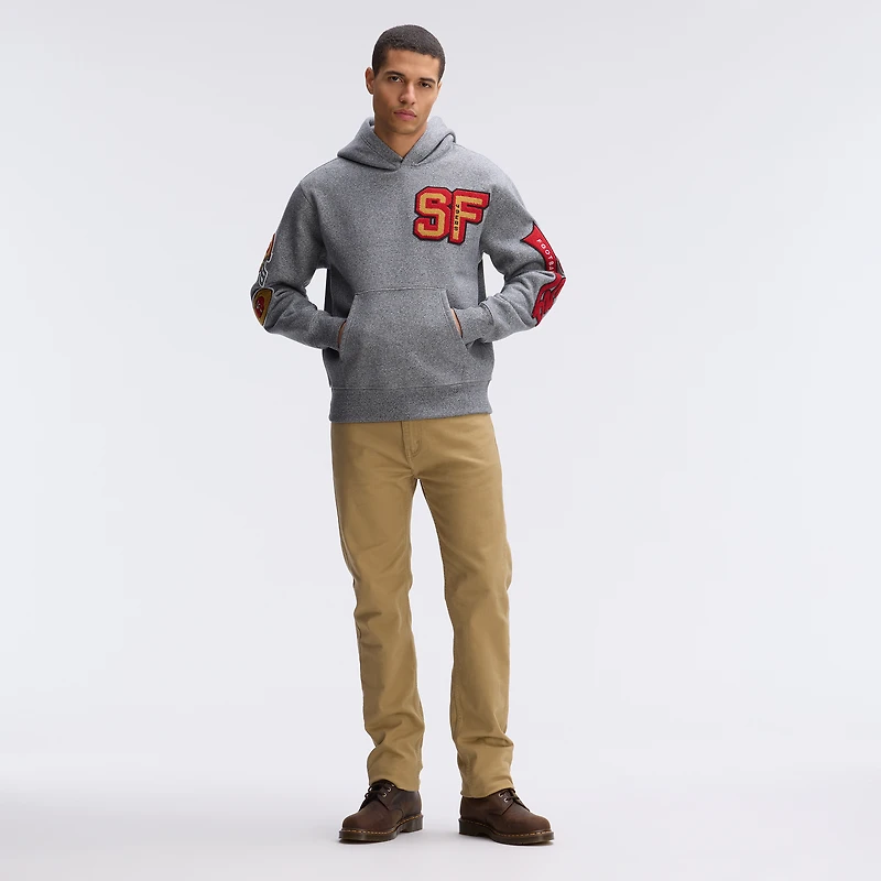 Sweat à capuche Letterman en polaire emblématique des 49ers de San Francisco, gris chiné, Fanatics Athletic