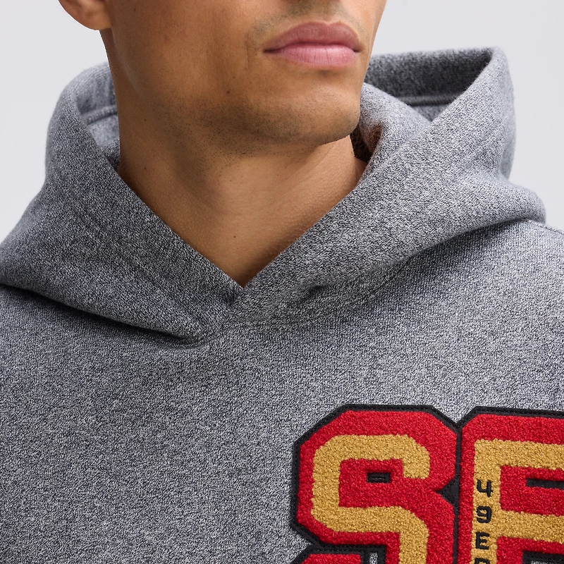 Sweat à capuche Letterman en polaire emblématique des 49ers de San Francisco, gris chiné, Fanatics Athletic