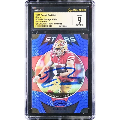 Carte autographiée de George Kittle (San Francisco 49ers), Panini Certified Stars Mirror Blue 2020, n° CS-GK /75, authentifiée CGC (9/10).