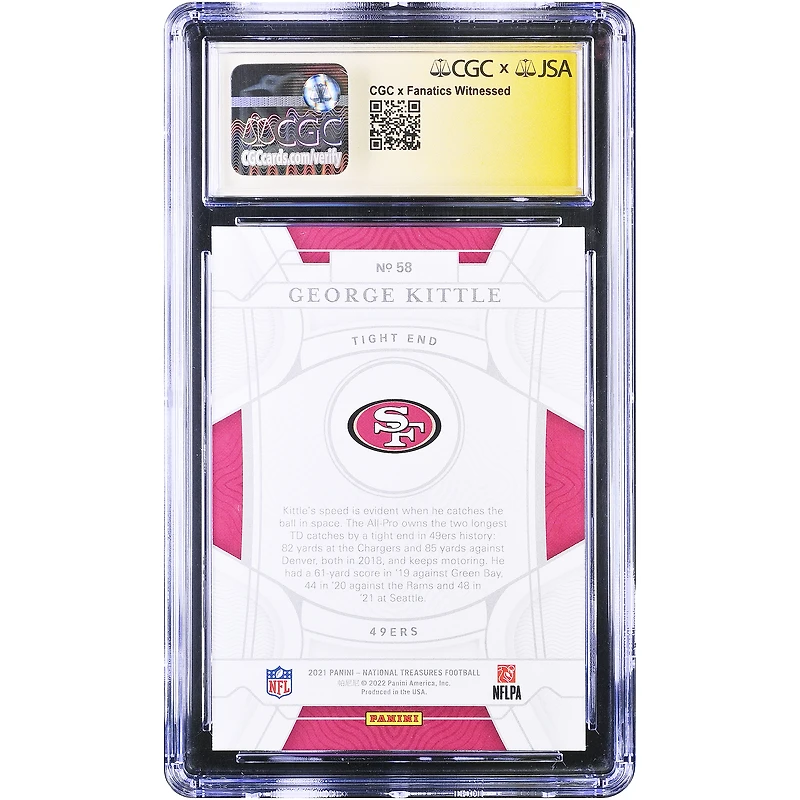 George Kittle San Francisco 49ers Autographed 2021 Panini National Treasures Emerald #58 #/5 CGC Authenticated 9/10 Card