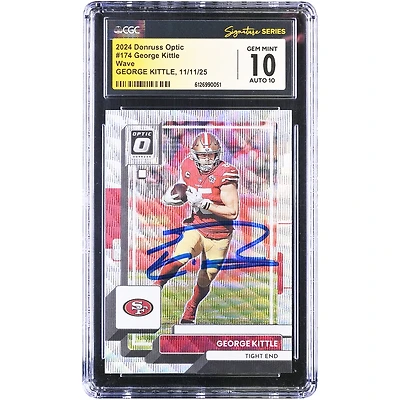 Carte autographiée de George Kittle (San Francisco 49ers) - Panini Donruss Optic Wave 2024 n° 174/300 - Authentifiée par CGC Fanatics Witnessed (10/10)