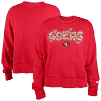 Girl's New Era Scarlet San Francisco 49ers Flip Sequin Sweatshirt