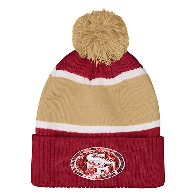 Girls Outerstuff  Scarlet San Francisco 49ers Let's Play Cuffed Knit Hat with Pom