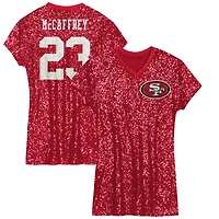 Robe à col en V sequins avec nom et numéro de joueur des 49ers San Francisco pour jeunes filles Christian McCaffrey Scarlet