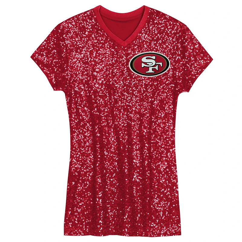 Girls Youth Christian McCaffrey Scarlet San Francisco 49ers Sequin Player Name & Number V-Neck Dress
